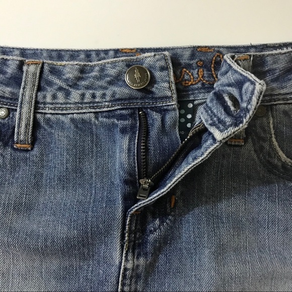 Fossil Bella Distressed Denim Mini Skirt Sz 6 - Picture 5 of 8